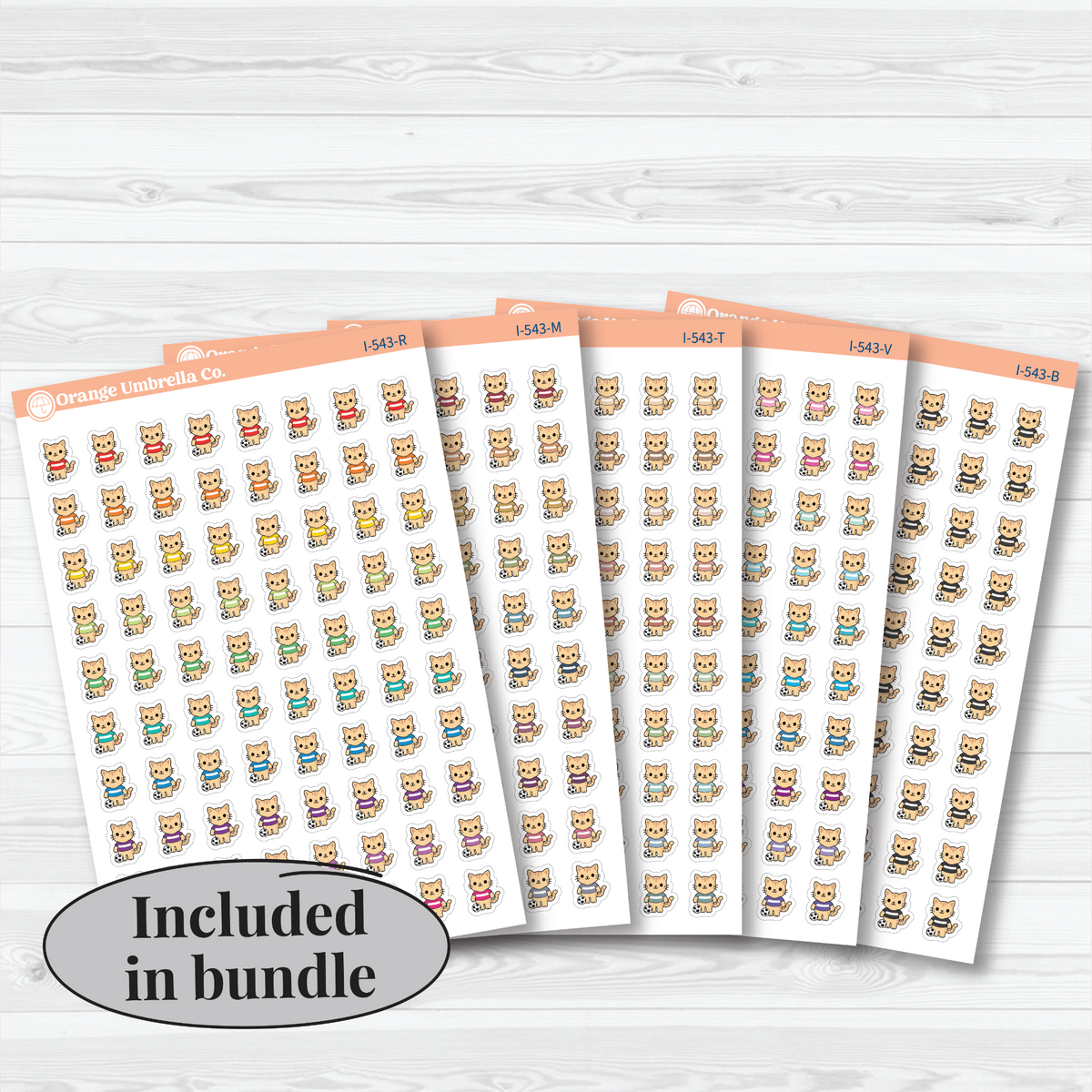 5 white matte Mini Soccer Spazz sticker sheets in the All Colors Bundle for planners and journals.