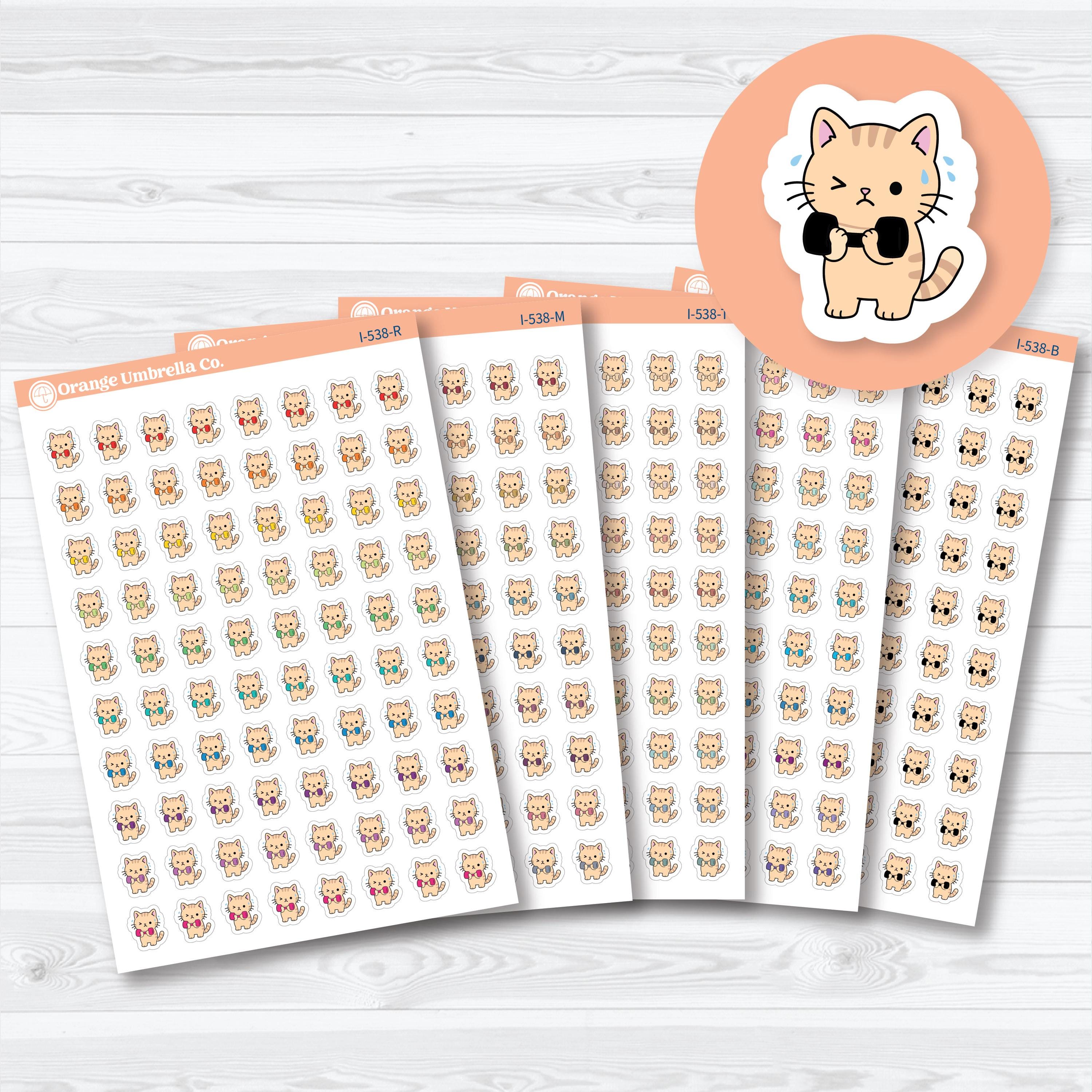 Mini Weight Lifting Spazz clear matte cat planner stickers featuring transparent workout and fitness icon stickers for planners, journals, and habit trackers.