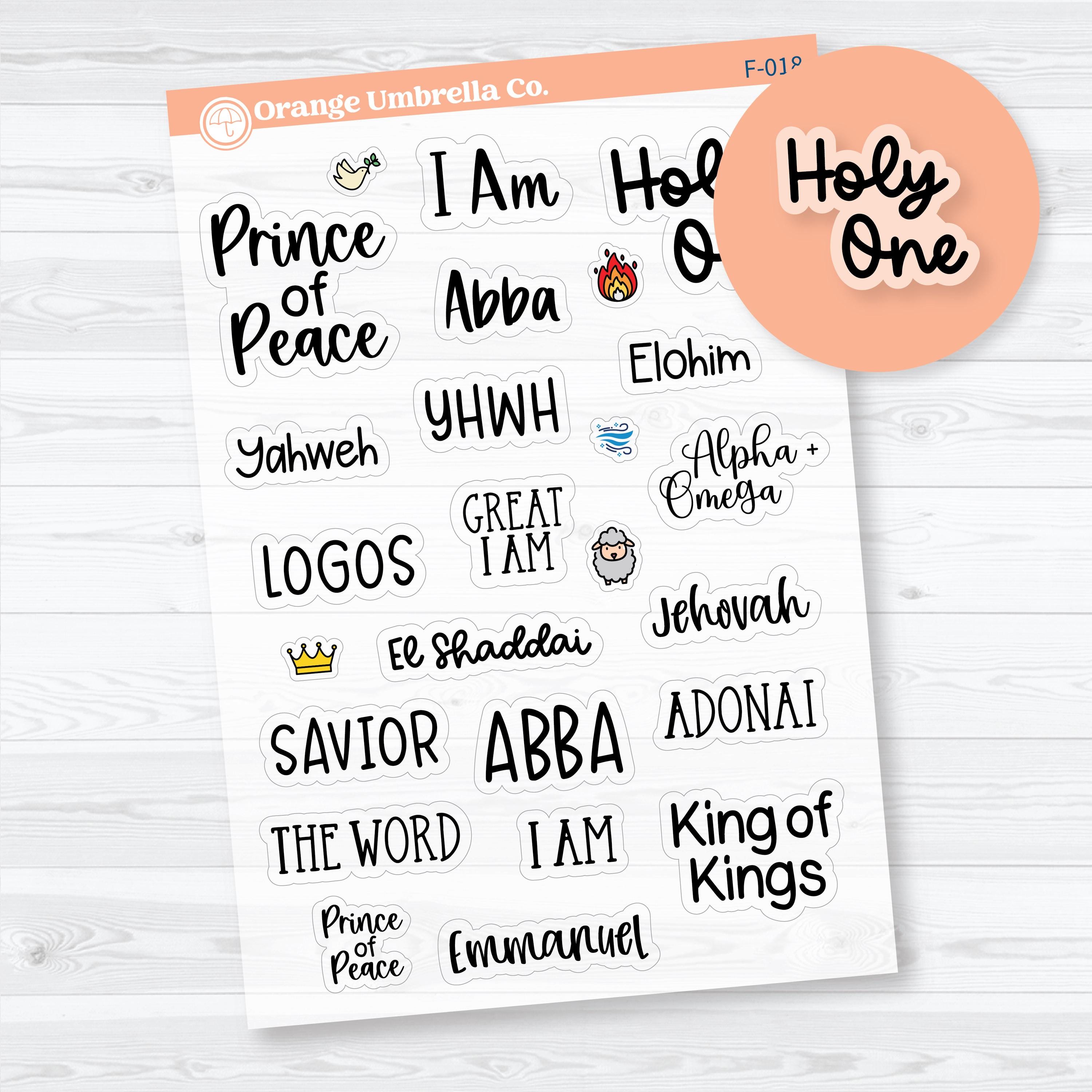 names of God clear matte transparent planner stickers for Bible journaling and Christian planners