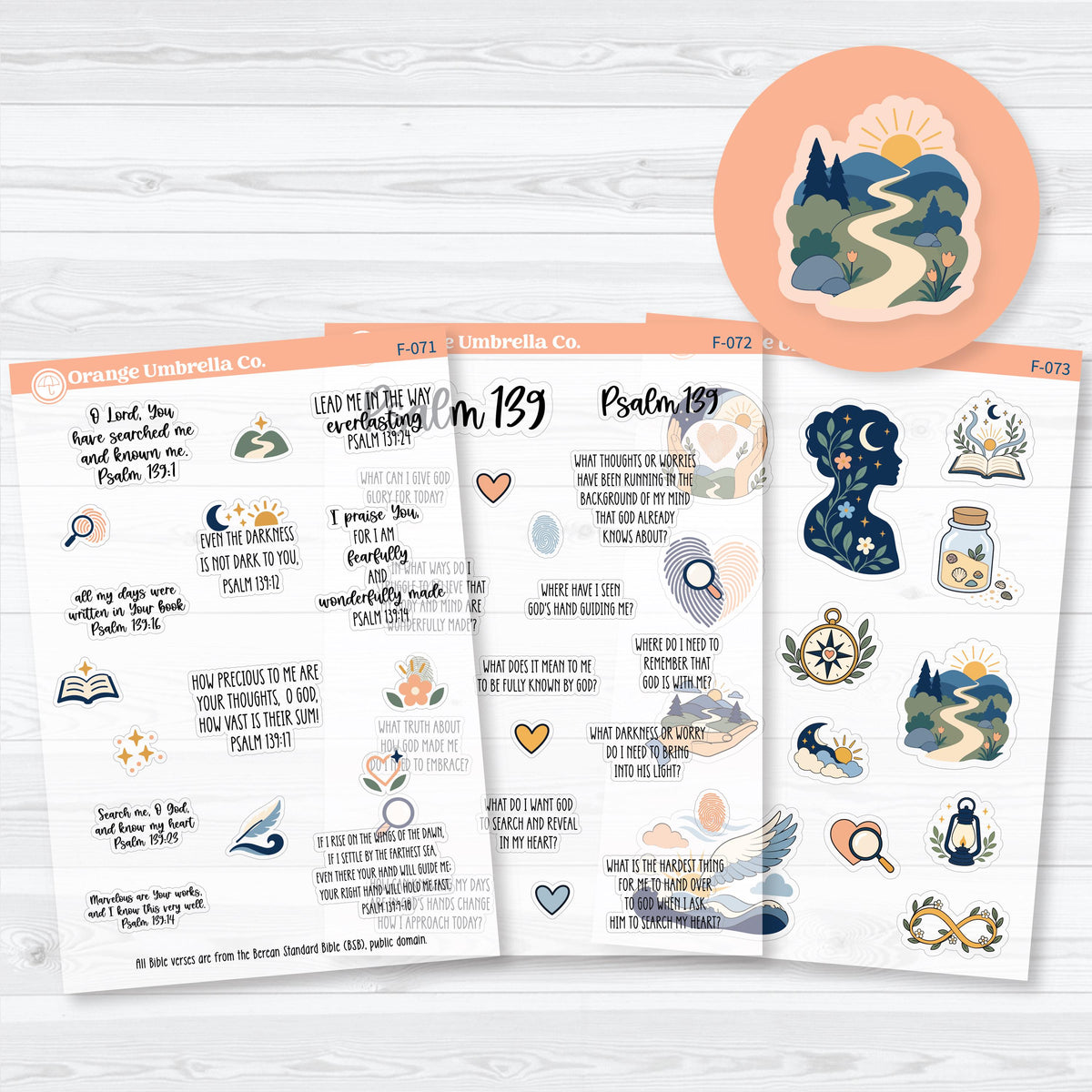 Clear matte Psalm 139 Bible journaling sticker collection with scripture verses, reflection prompts, and coordinating decorative artwork.