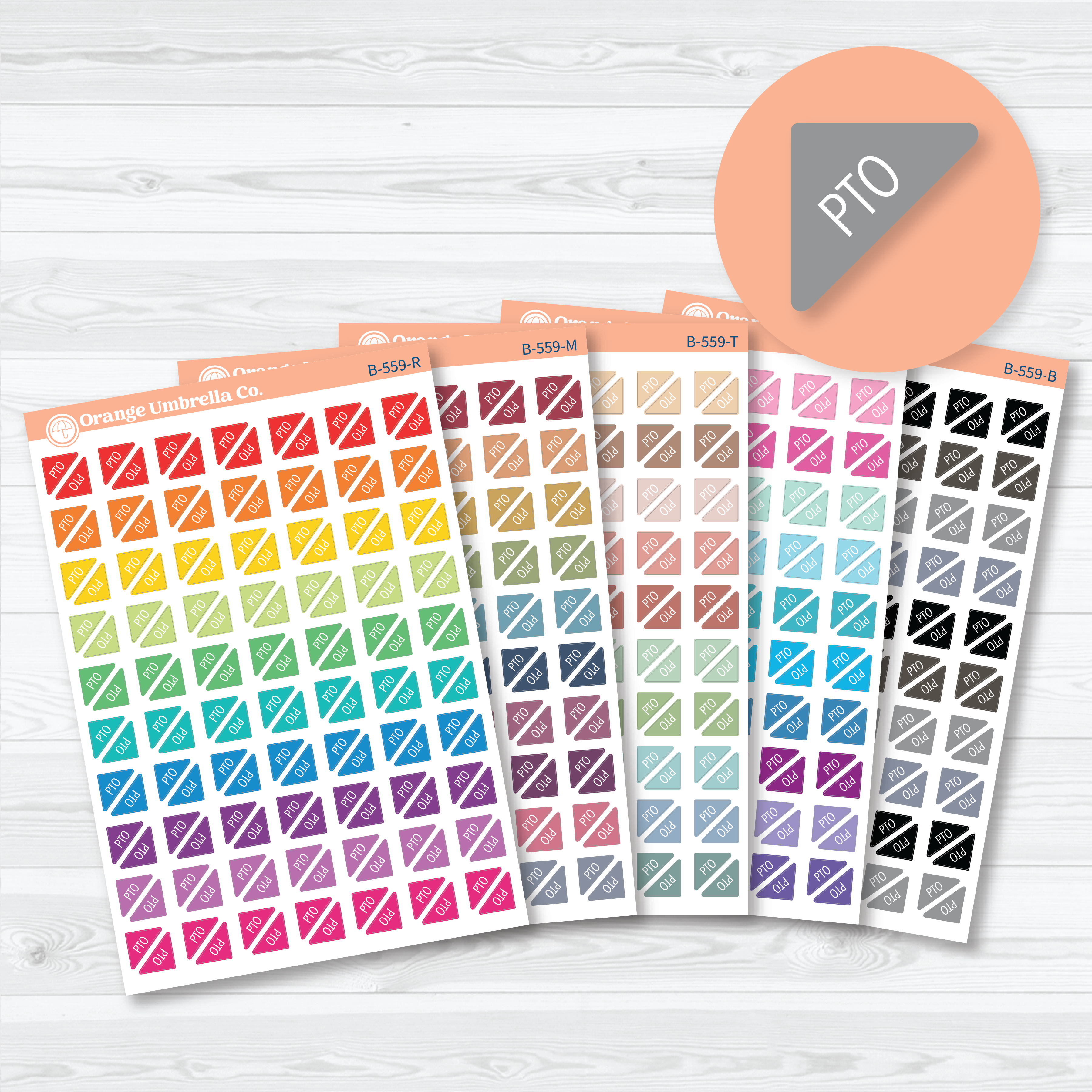 White matte PTO Corner Flag Planner Stickers featuring mini corner flags for tracking paid time off, vacations, personal days, and work schedules.