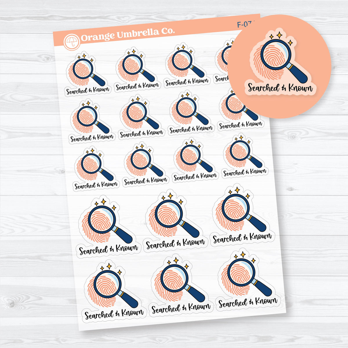 Clear matte Searched and Known Psalm 139 faith phrase planner stickers with large and small decorative designs for Bible journaling.
