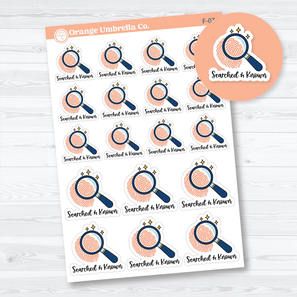 Searched and Known Psalm 139 faith phrase planner stickers with coordinating large and small decorative designs for Bible journaling.