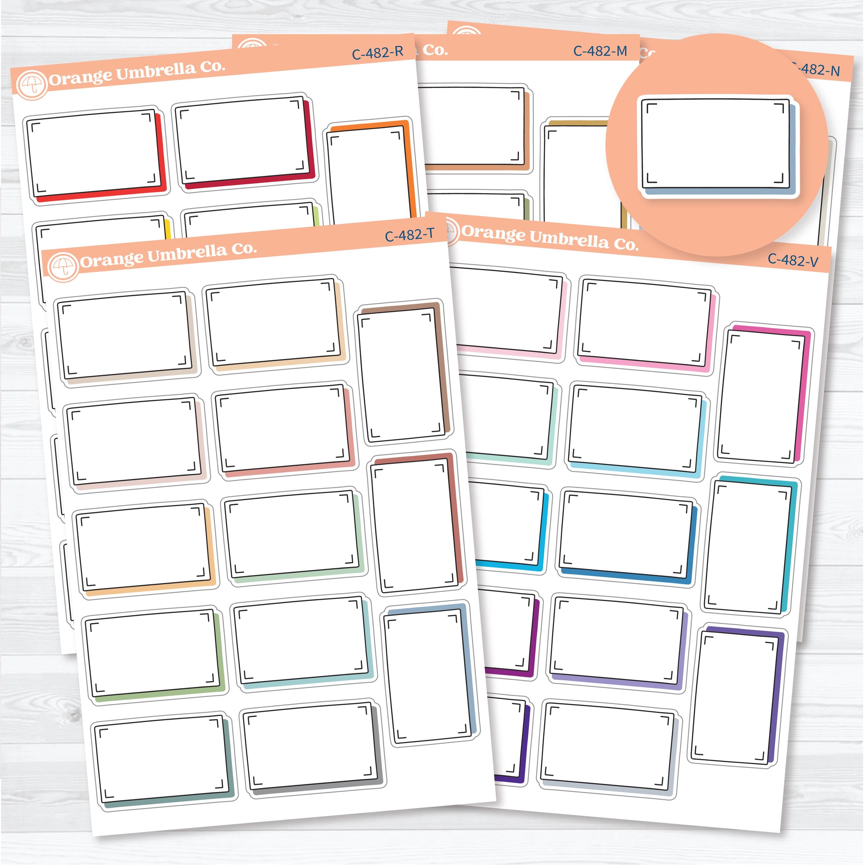 Shadow Rectangular Journaling Labels planner stickers featuring functional writing boxes with a subtle offset shadow border for planners, journals, and memory keeping.