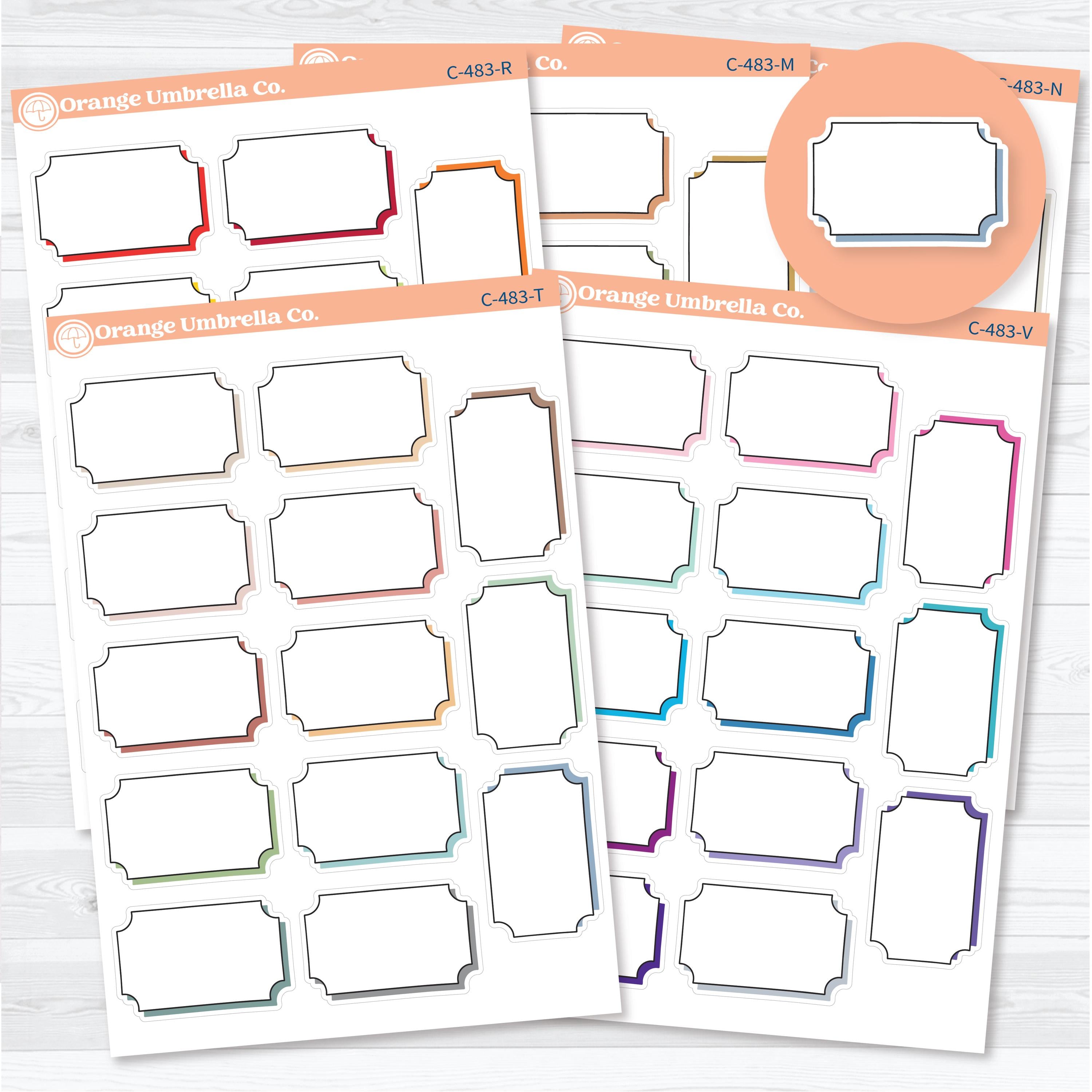 Shadow Ticket Stub Journaling Labels featuring functional ticket-shaped writing boxes with a subtle offset shadow border for planners, journals, and memory keeping.