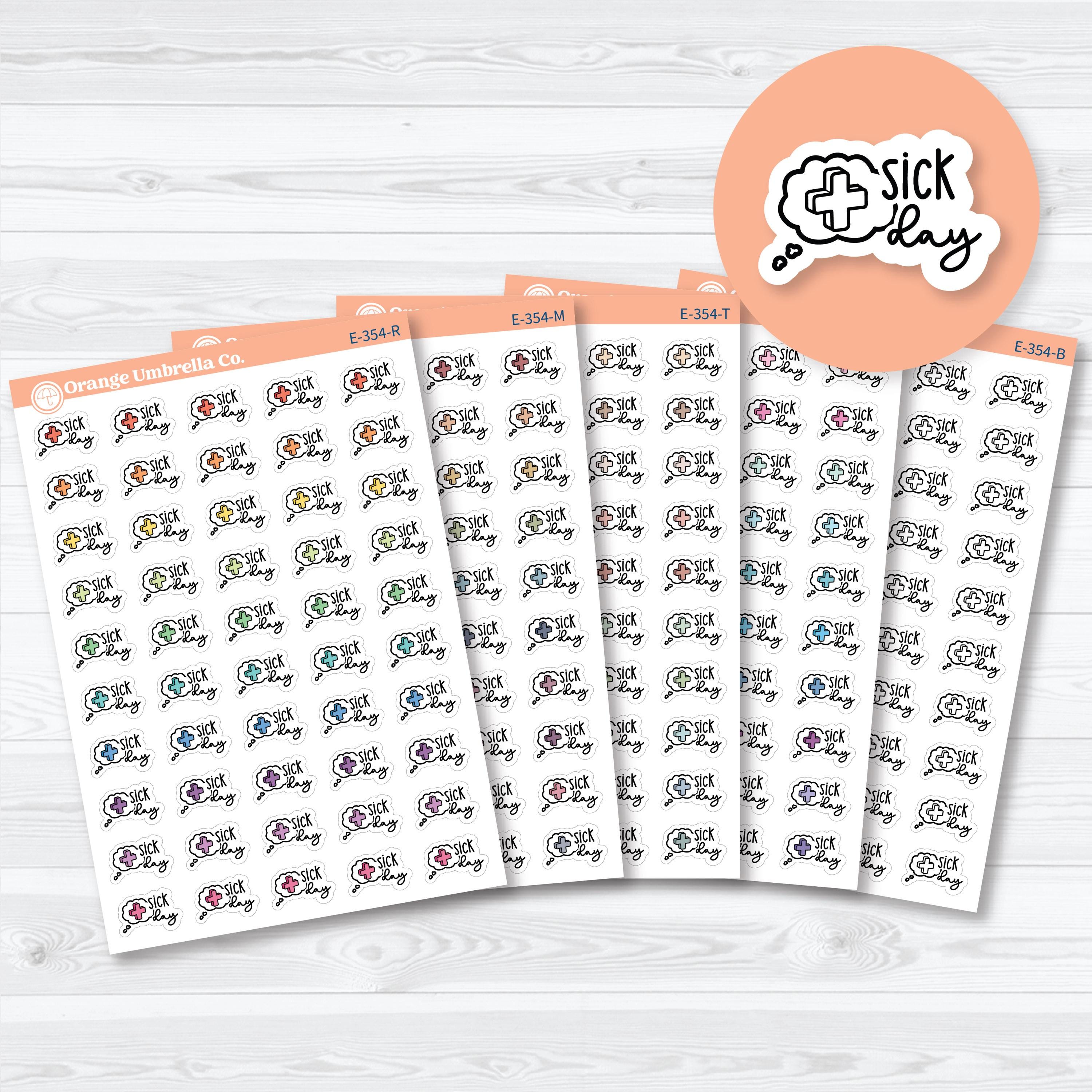 sick day planner stickers with doodled style for tracking illness work absence and health events