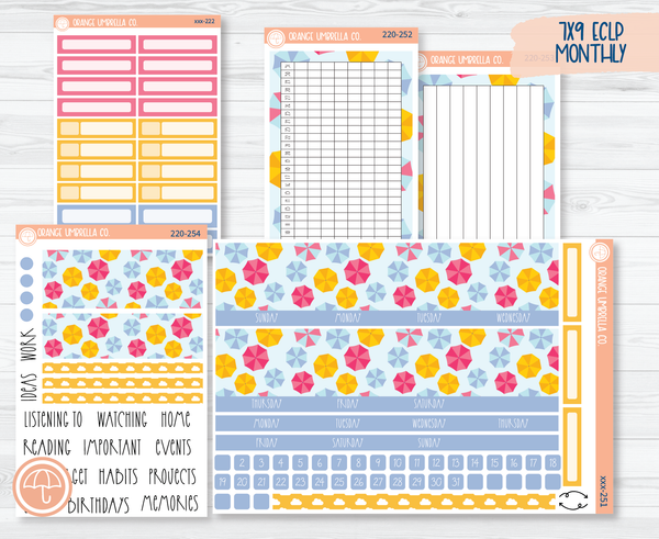 CLEARANCE | 7x9 ECLP Monthly Planner Kit Stickers | Umbrella Parade 220-251