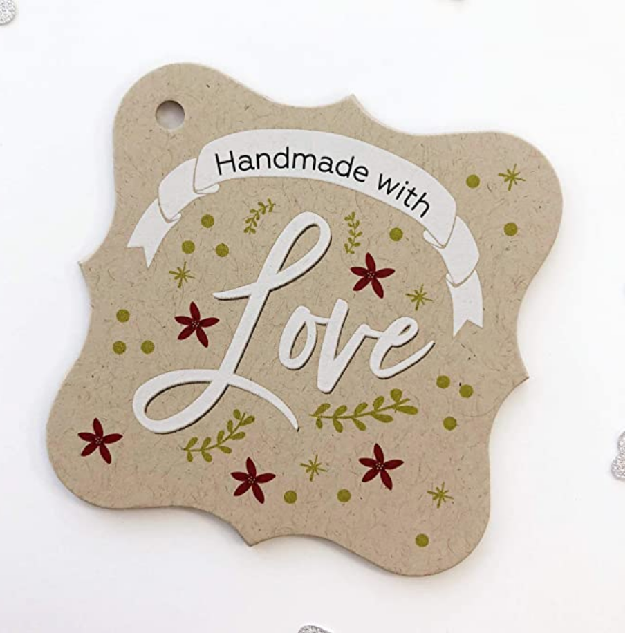 24ct, 2.5" Christmas Handmade with Love Hang Tags for Holidays (FS-093-3-KR)