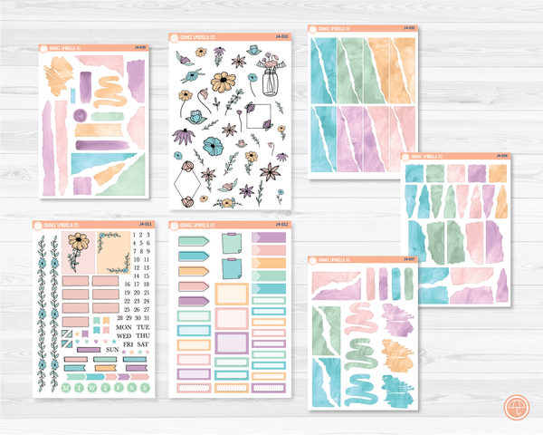 CLEARANCE | Monthly Watercolor Journaling Planner Stickers - March | White or Clear Matte | J4