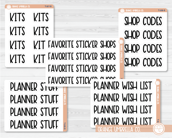 Hobby Dashboard Header Script Planner Stickers | F8 | T-105 - T-109