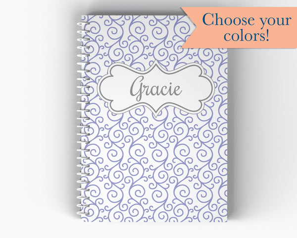Name and Flourish Cover - Personalized Custom Spiral Journal Notebook  | NB-017