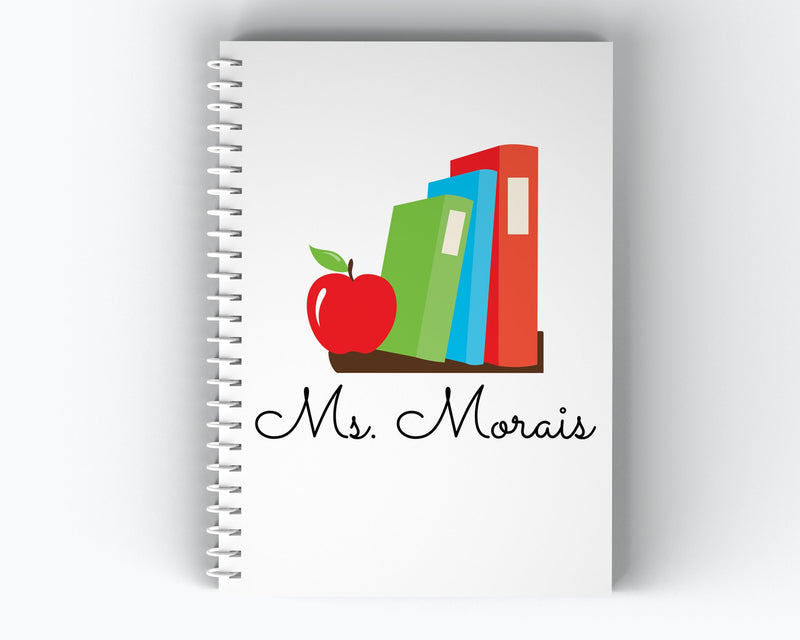 Books and Apple Teacher Cover - Personalized Custom Spiral Journal Notebook | NB-006