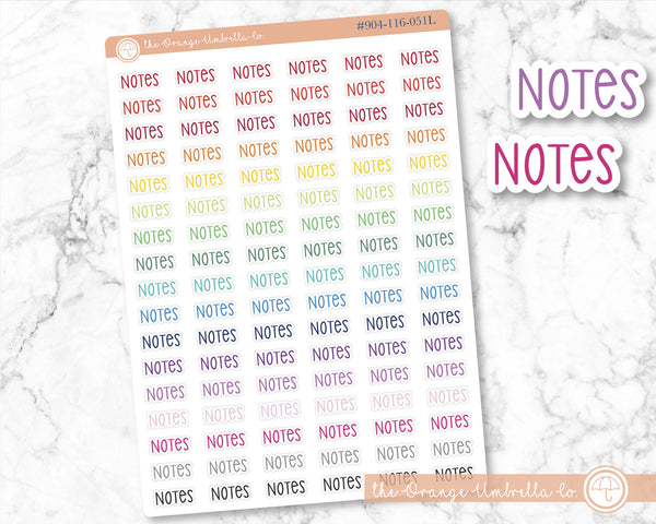 CLEARANCE | Notes Script Planner Stickers | F3  | S-753-R / 904-116-051L-WH