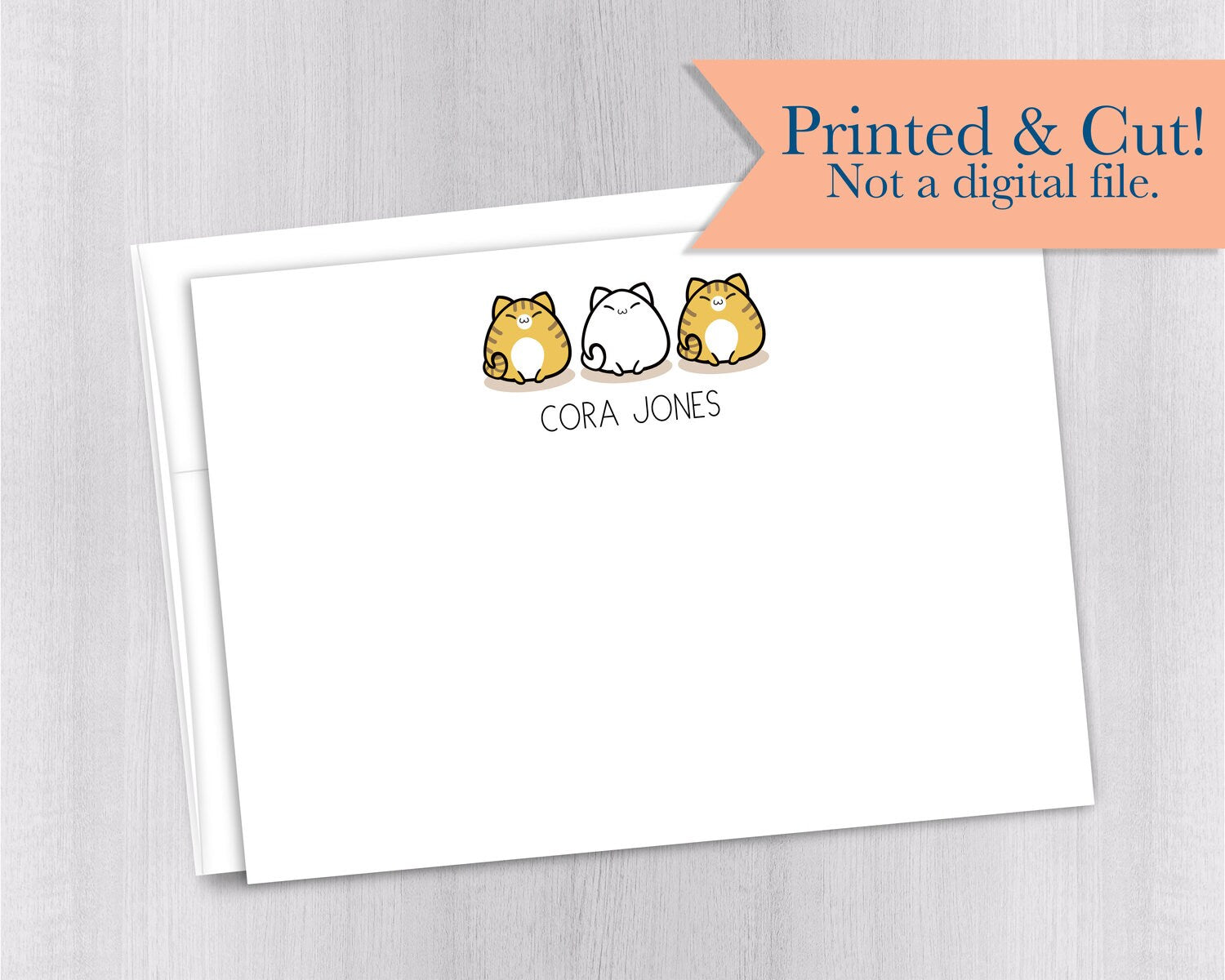 Cat Note Cards - 12pk | Personalized Flat Note Cards with Cats | Kitty Note Cards | Printed with Envelopes | NC-027E