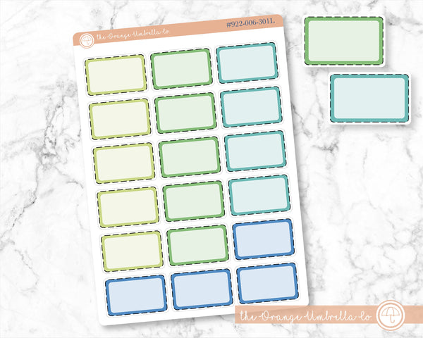 Stitched Half Box Labels, Greens/Blues Color Appointment Labels, Basic Event Planner Stickers (#922-006-301-WH)