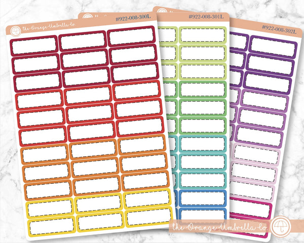 Stitched Event 1/3 Box Planner Labels, Stitched Outline Appointment Planner Stickers, Color Print Planning Labels (#922-008-300L-WH)