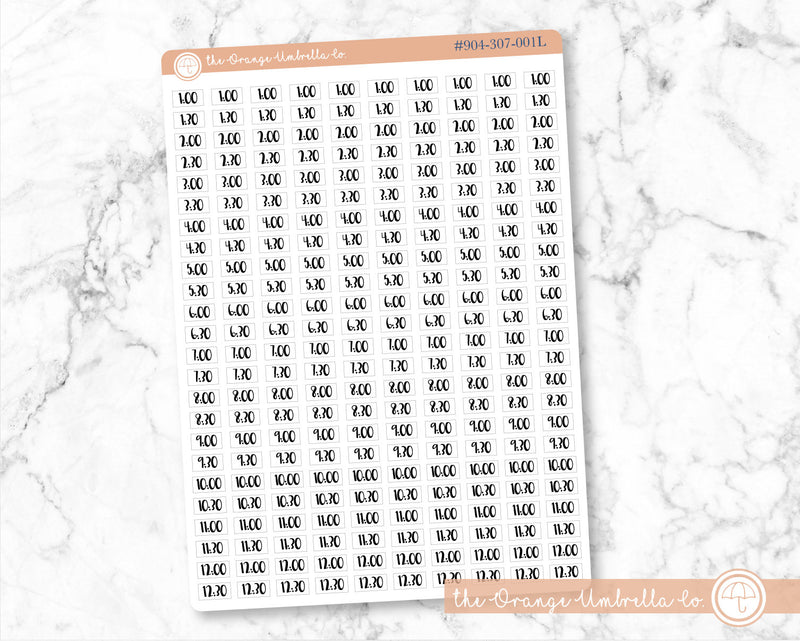 CLEARANCE | Time - 30 Minute Increment/Half Hour Script Planner Stickers | F1 | B-067 / 904-307-001L-WH)