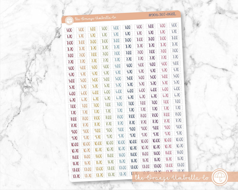 CLEARANCE | Time - 30 Minute Increment/Half Hour Script Planner Stickers | F1 | B-067 / 904-307-001L-WH)