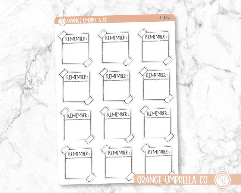 Doodle Taped Remember Sticky Note Appointment Planner Stickers and Labels | L-182