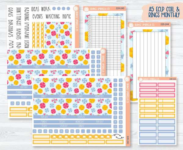 CLEARANCE | A5 ECLP Dashboard Monthly Planner Kit Stickers | Umbrella Parade 220-241