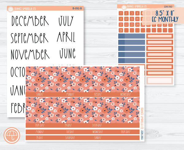 CLEARANCE | 8.5 ECLP Monthly Planner Kit Stickers | Flowers for Mom 226-261
