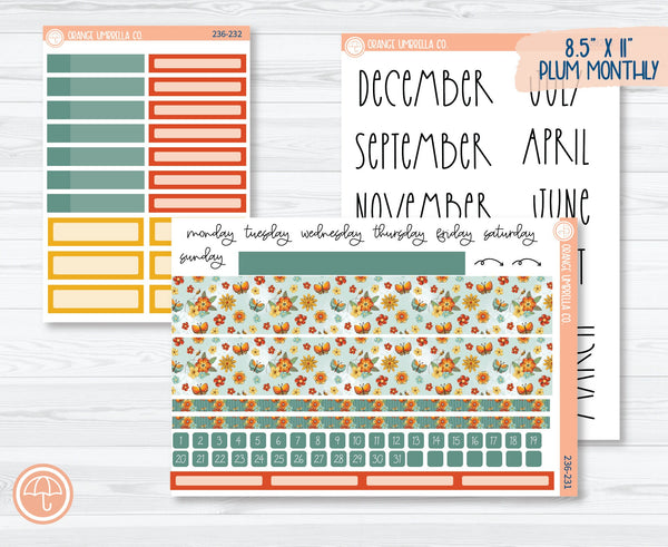 CLEARANCE | 8.5x11 Plum Monthly Planner Kit Stickers | Summer Afternoon 236-231