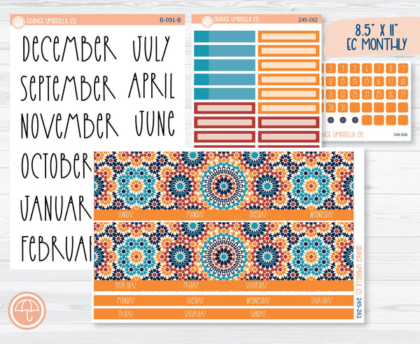 CLEARANCE | 8.5 ECLP Monthly Planner Kit Stickers | Moroccan Courtyard 245-261