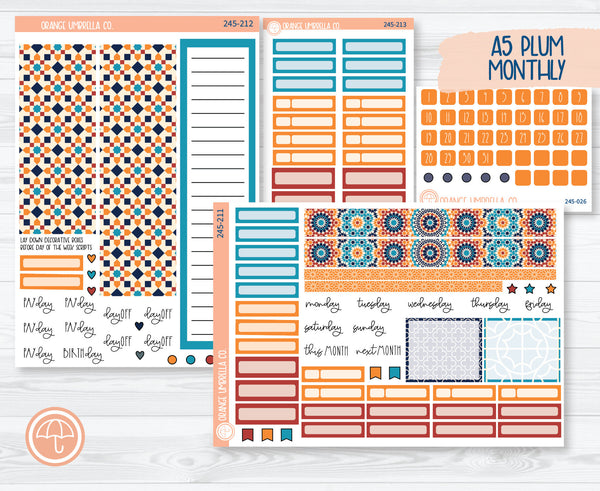 CLEARANCE | A5 Plum Monthly Planner Kit Stickers | Moroccan Courtyard 245-211