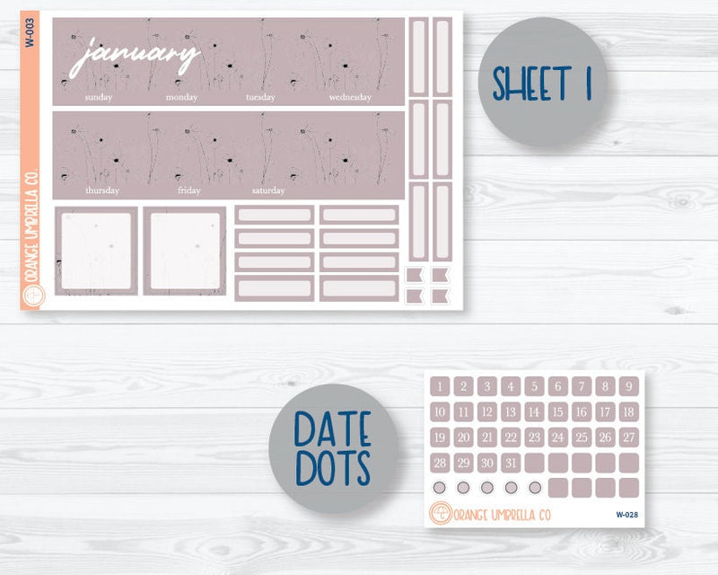A5 Coil Monthly Planner Stickers | January Wildflowers Palette | W-003-028-034