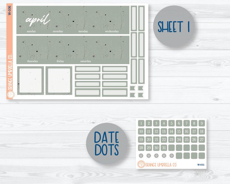 A5 Coil Monthly Planner Stickers | April Wildflowers Palette | W-006-031-037