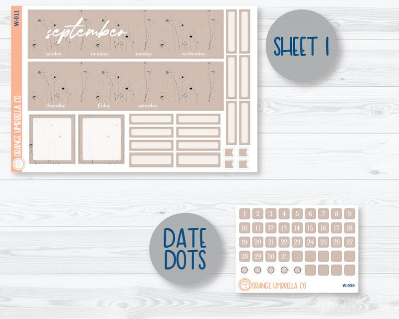 A5 Coil Monthly Planner Stickers | September Wildflowers Palette | W-011-030-036