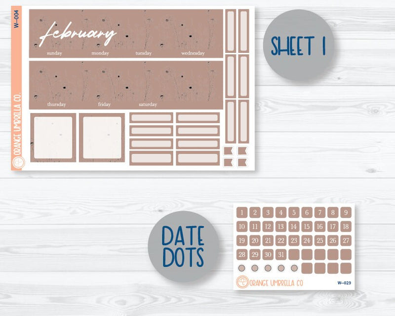 A5 Coil Monthly Planner Stickers | February Wildflowers Palette | W-004-029-035