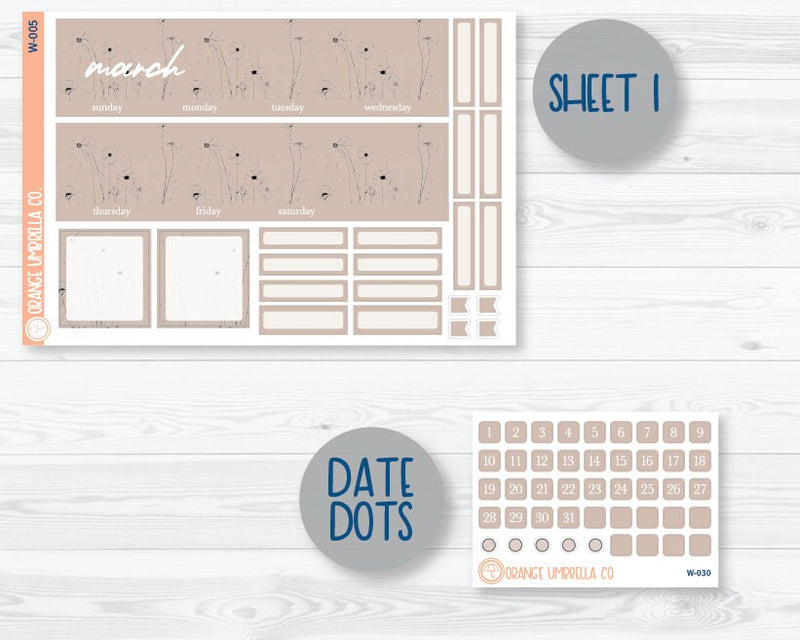 A5 Coil Monthly Planner Stickers | March Wildflowers Palette | W-005-030-036