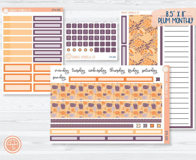 8.5x11 Plum Monthly Planner Kit Stickers | Pumpkins at Twilight 271-231
