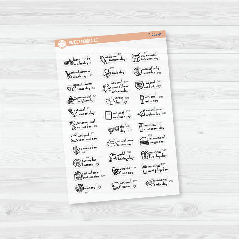 May Wacky Holidays Mini Script Planner Stickers | F16 | E-227
