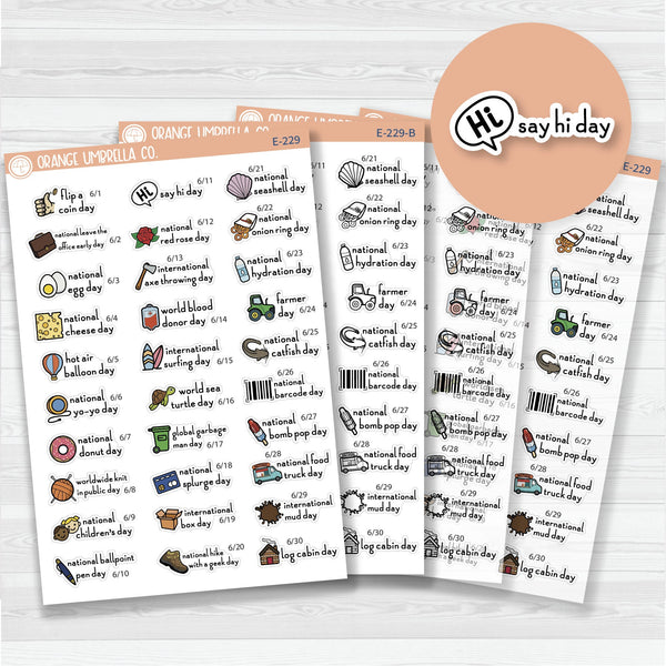 June Wacky Holidays Script Planner Stickers | F16 | E-229