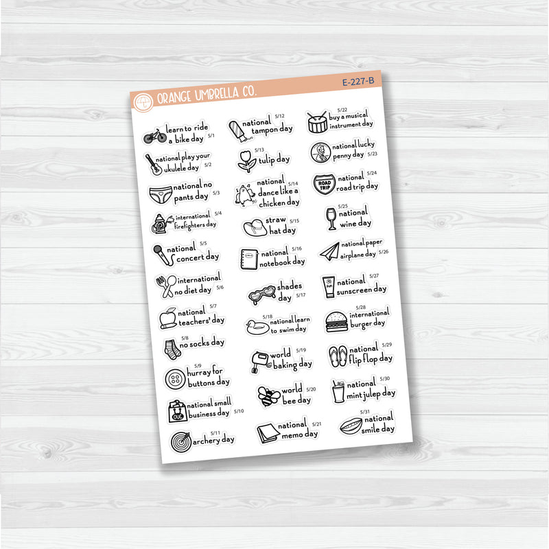 May Wacky Holidays Script Planner Stickers | F16 | E-227