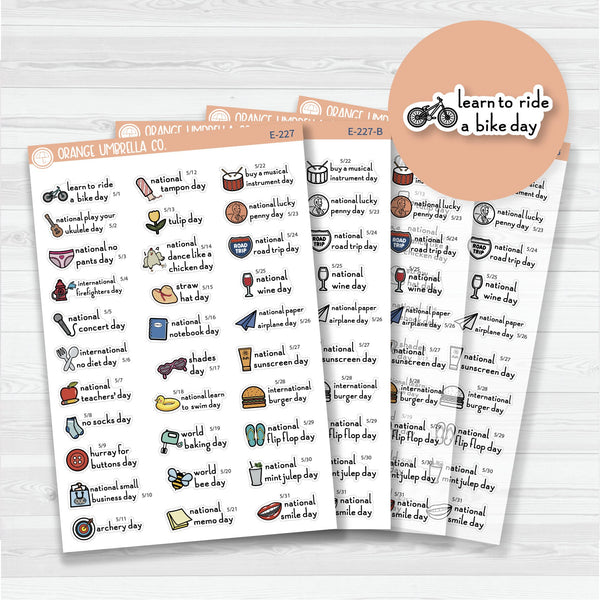 May Wacky Holidays Script Planner Stickers | F16 | E-227