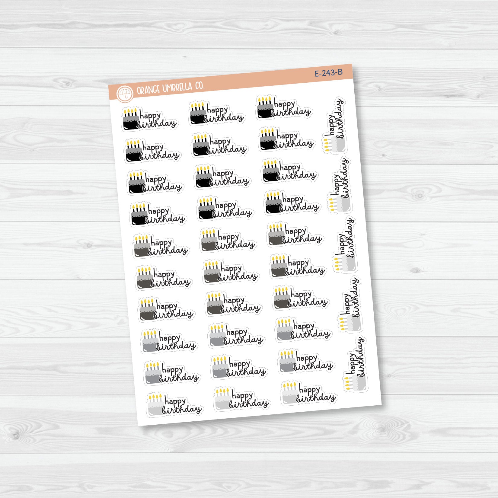 Happy Birthday Cake & Candles Icon Script Planner Stickers | F16 | E-243