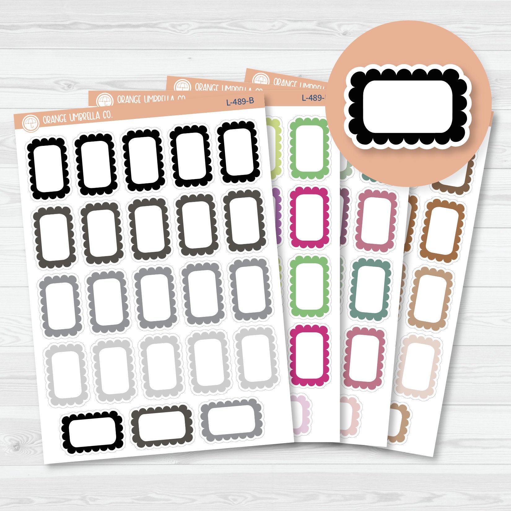 Solid Scalloped Hobonichi Cousin Half Box Planner Stickers | L-489