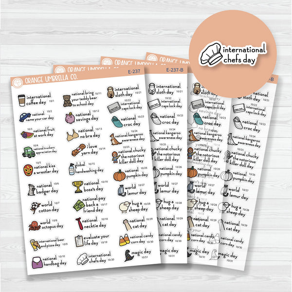 October Wacky Holidays Script Planner Stickers | F16 | E-237