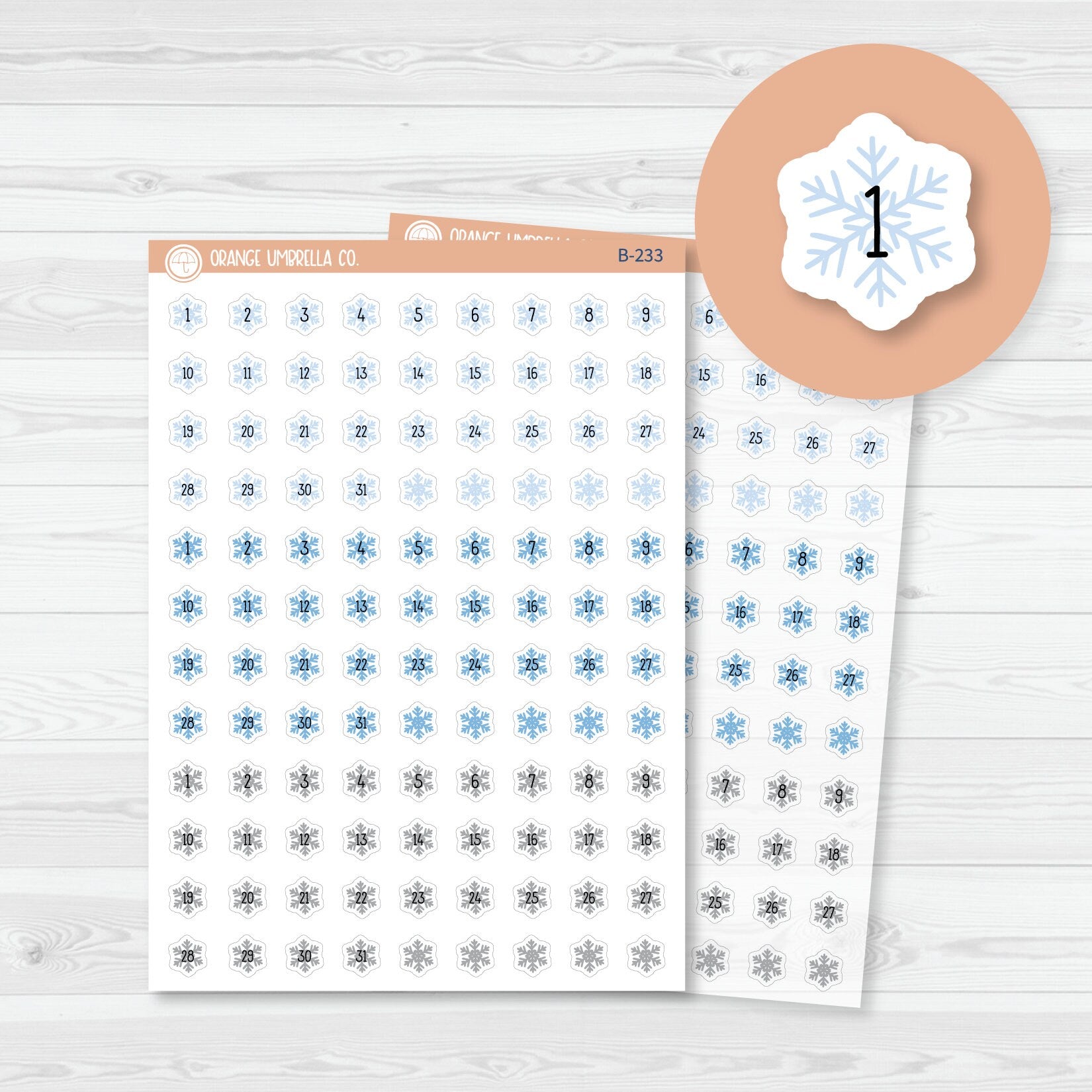 Snowflake Date Dots 3 Months Planner Stickers B233