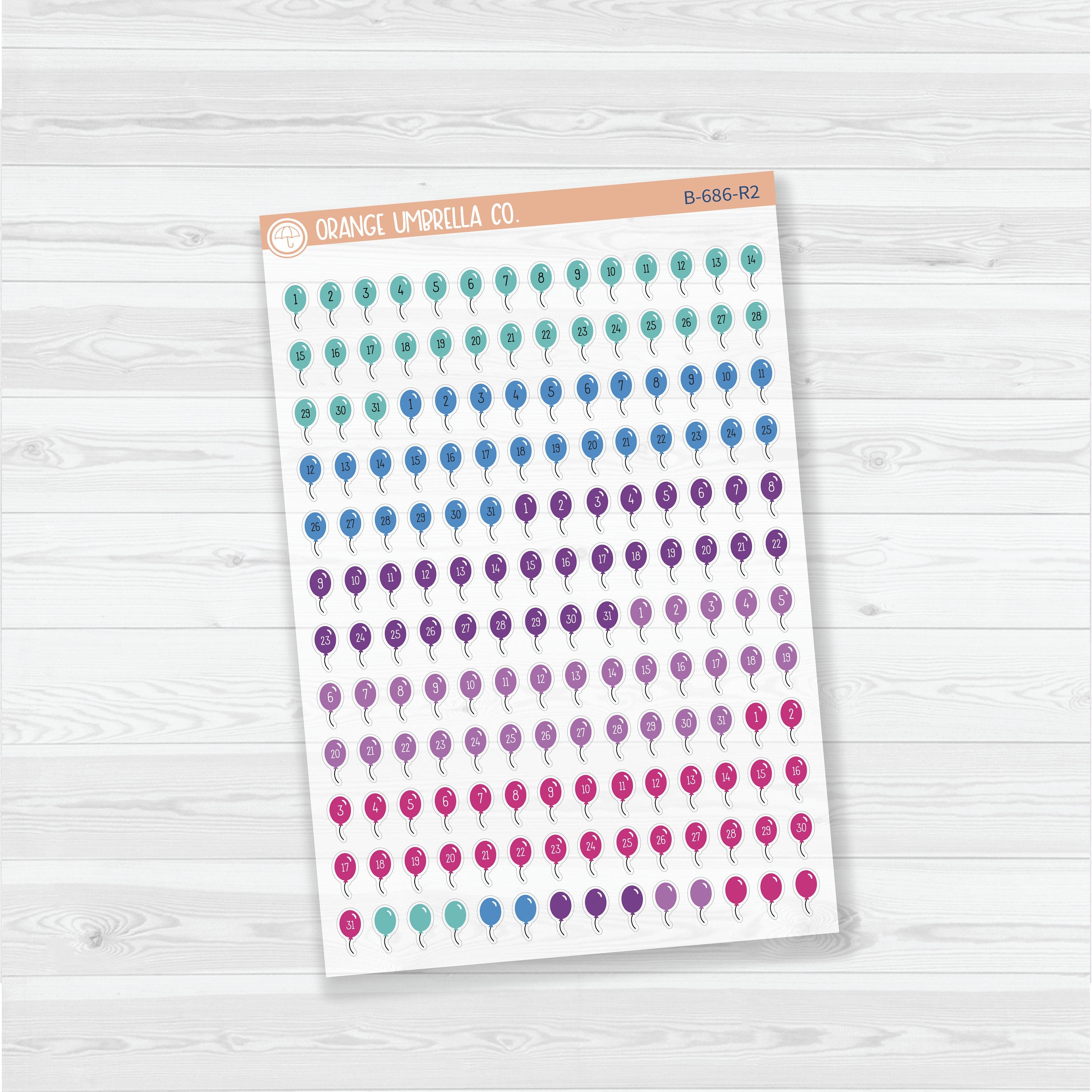 Birthday Balloon Date Dots | Clear Matte | 5 Months Planner Stickers | B-686-CM