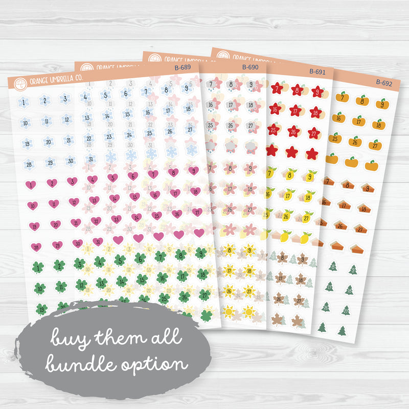 Yearly Themed Date Dots | 3 Months Holiday | Clear Matte Planner Stickers | B-689-692-CM