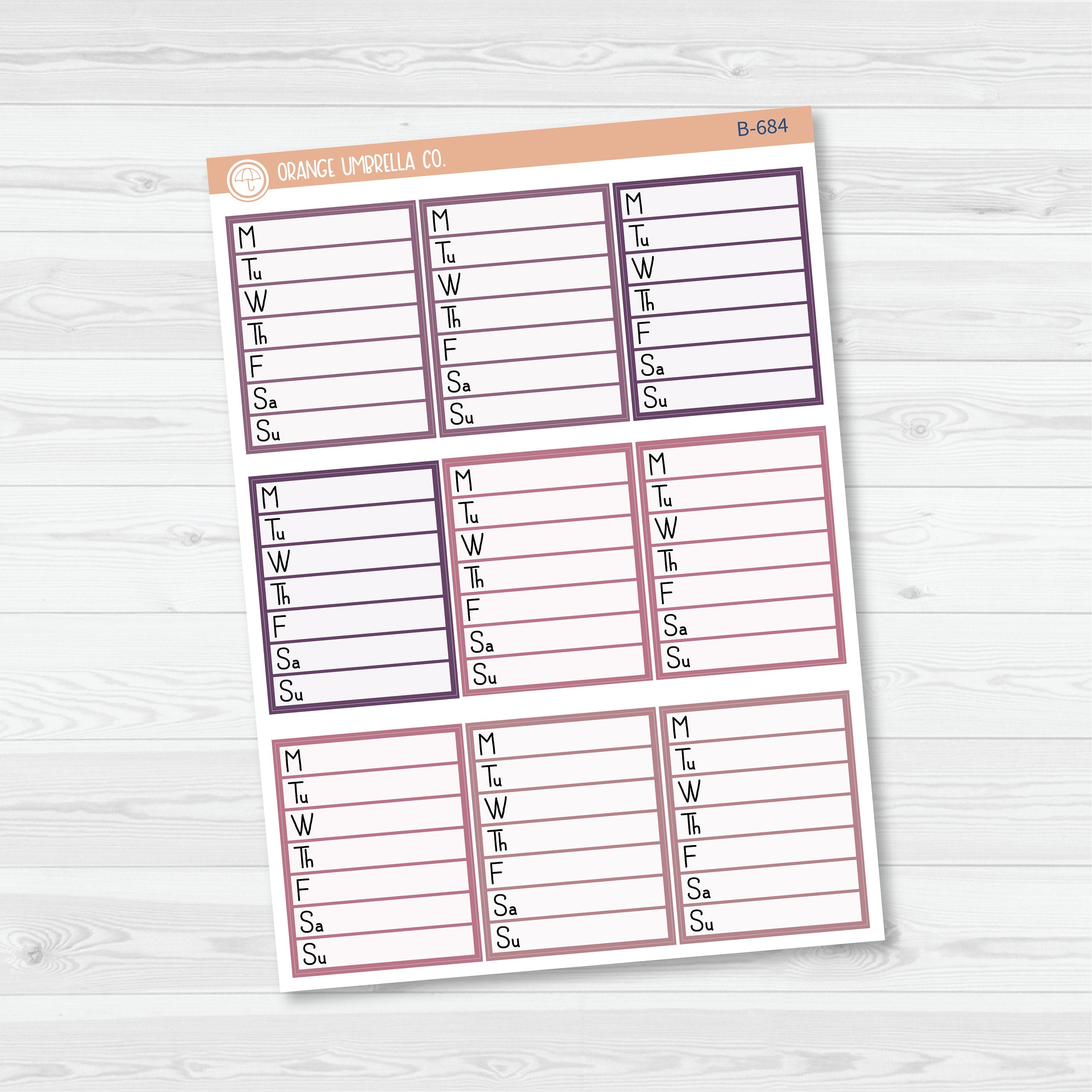 Side Bar Weekly Tracker Planner Stickers | F16 | B-682-B-685