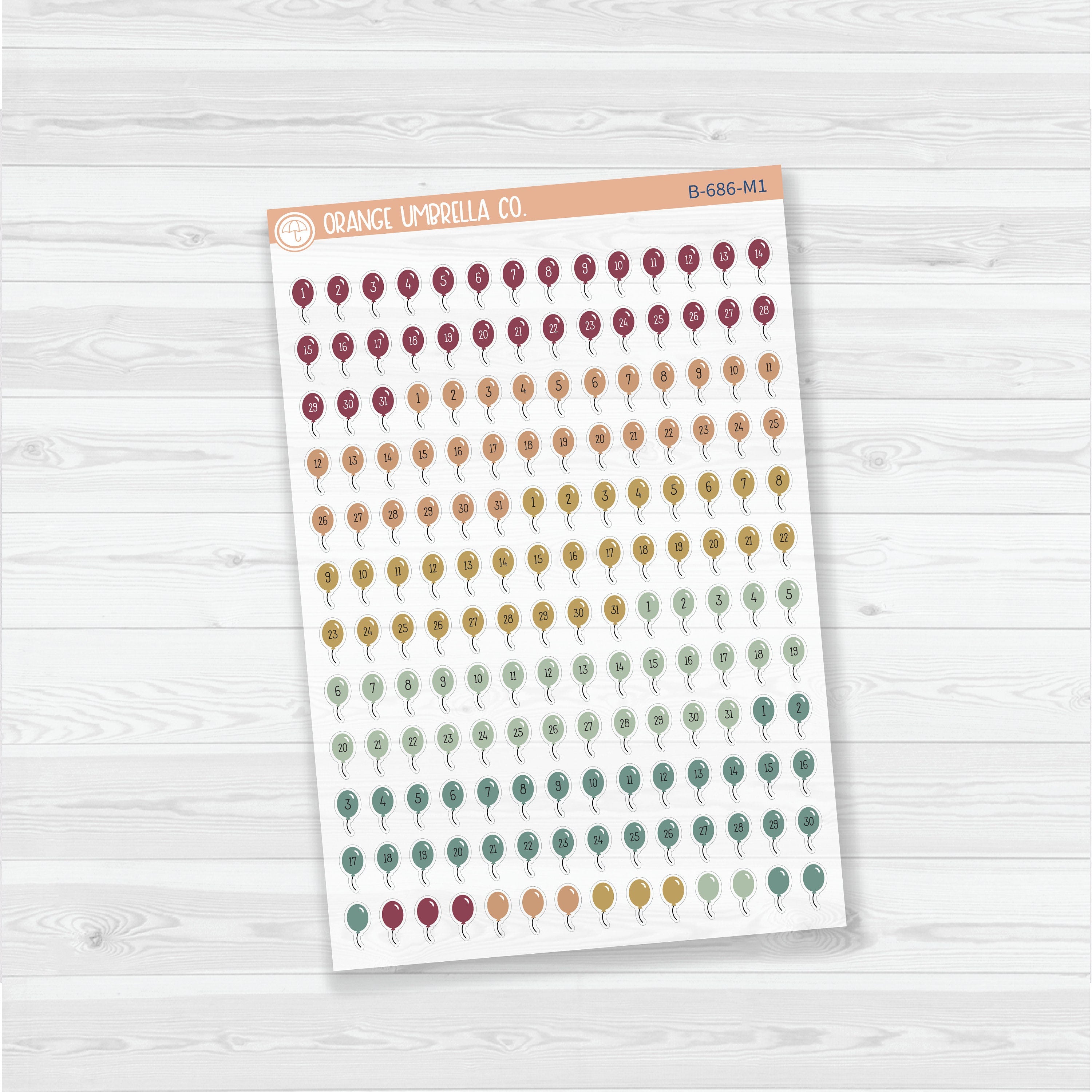 Birthday Balloon Date Dots | Clear Matte | 5 Months Planner Stickers | B-686-CM