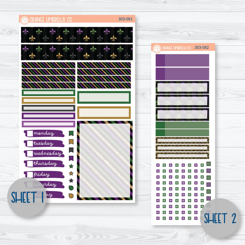 Pardy Gras | Mardi Gras Compact Vertical Planner Kit Stickers for Erin Condren | 303-081