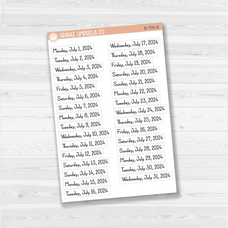 Dates of the Month - Jul-Dec 2024 Planner Stickers | F16 Print | B-700-B-705-B