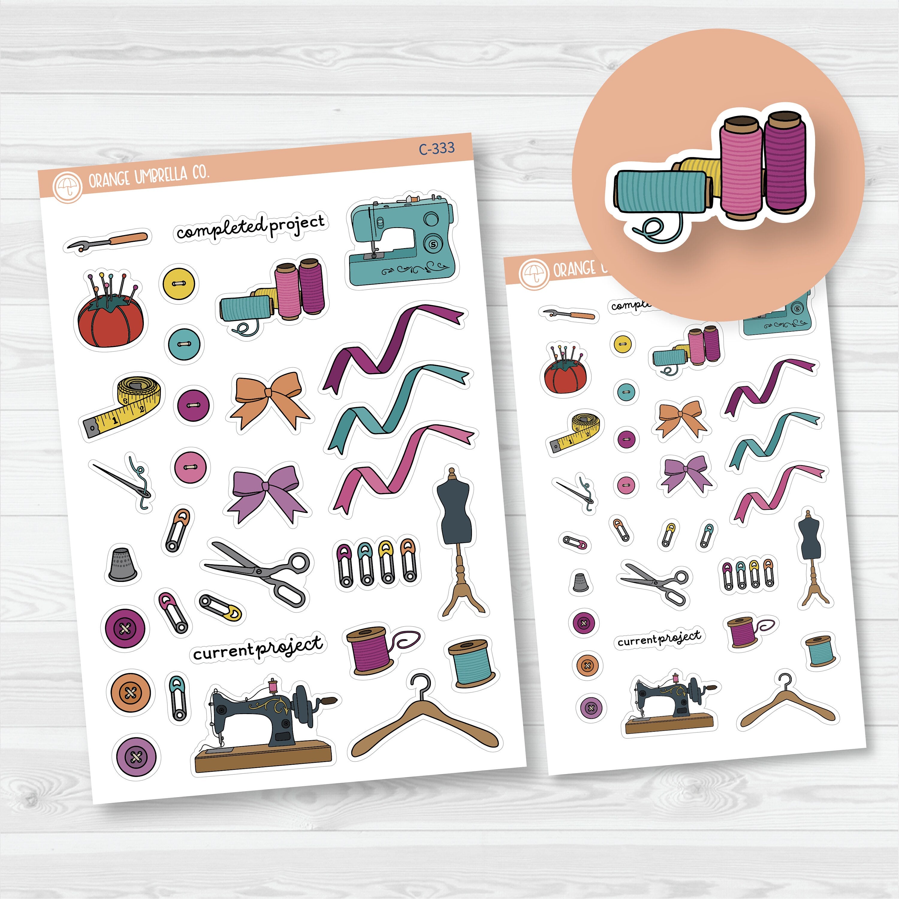 Sewing Deco | Hand Doodled Planner Stickers | C-333-334