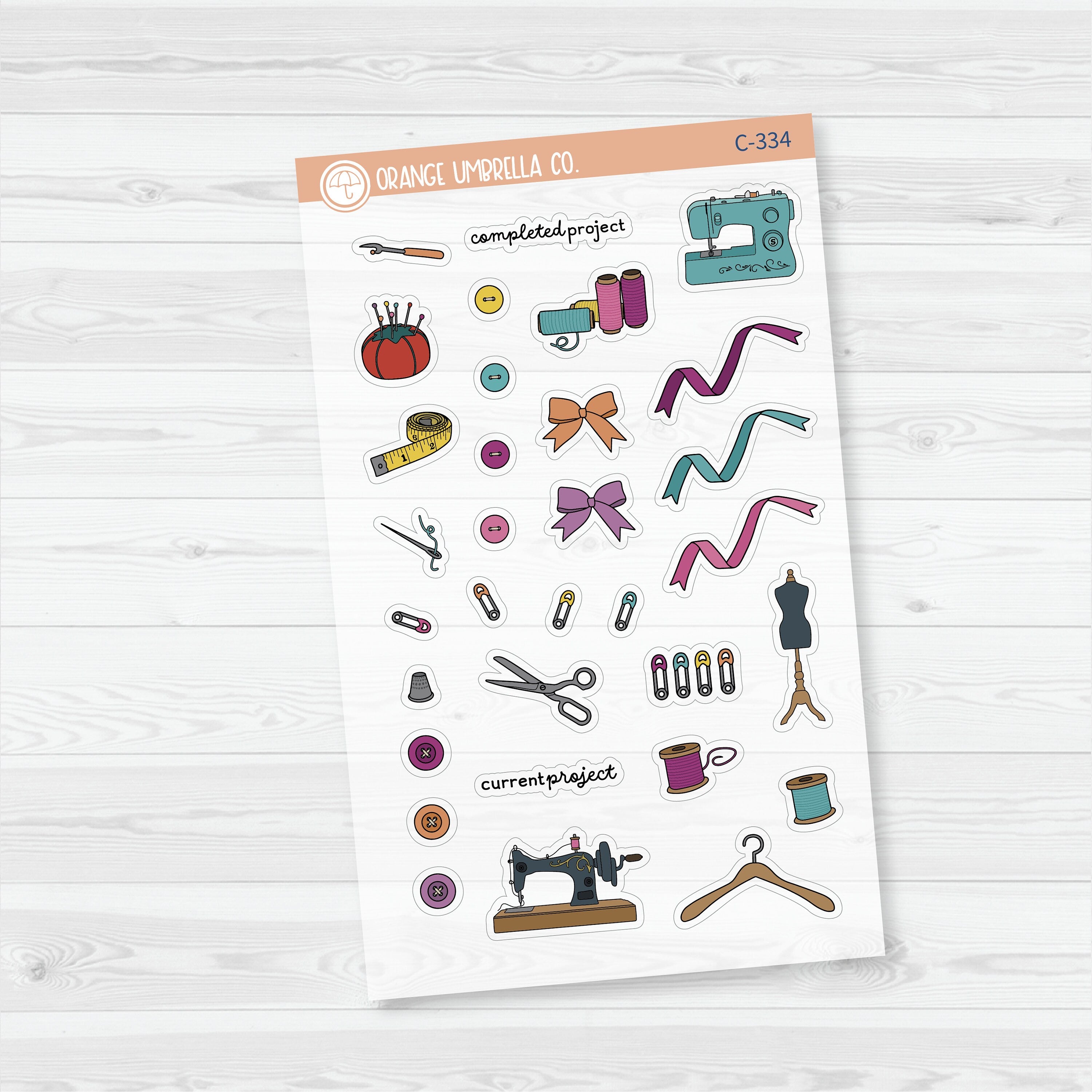 Sewing Deco | Clear Matte Hand Doodled Planner Stickers | C-333-334-CM